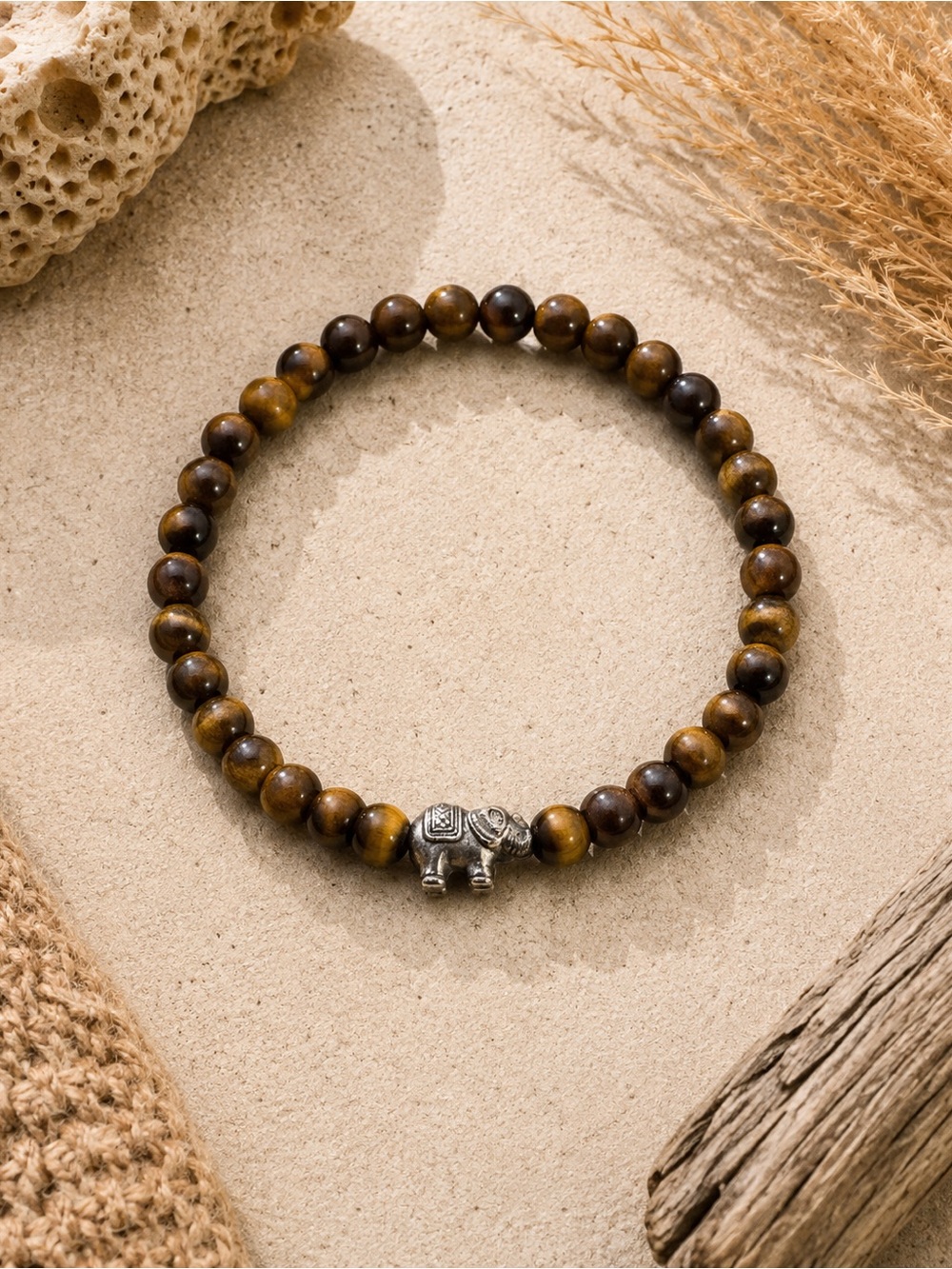 Bali Artisan Tiger’s Eye Elephant Beaded Bracelet